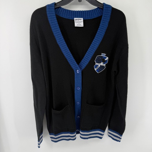 Harry Potter Sweaters - Harry Potter Ravenclaw Cardigan Sweater Womens Medium Black Blue Varsity Knit